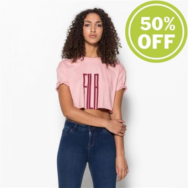 Camisetas Fila Mulher Rosa Cinzentas - Fila Doica Cut Hem Tee Crop Top Shirt Outlet Portugal,SPYW-34